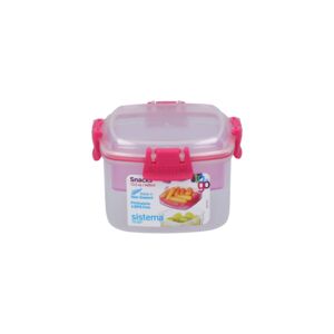 Sistema Square Food Storage Container Clear and Pink 400ml (Multicolour)